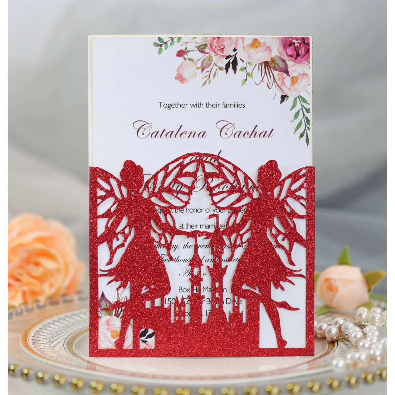 Party Invitation Card Butterfly Faery Greeting Card Laser Cut Glitter Paper